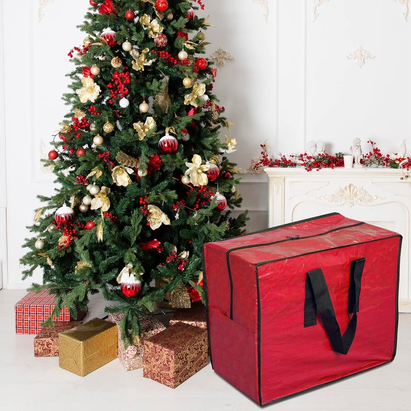 ProPik Christmas Ornaments Storage, Holiday Accessories Bag Tear-Proof Tarp 18 X 10 X 15 with Handles and Full Length Zipper (Red) - Image 2